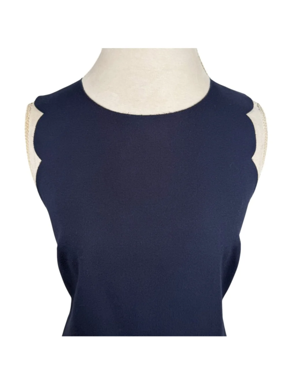 J. Crew Navy Blue Scalloped Sheath Dress Sleeveless Ponte Career Chic Size 6
